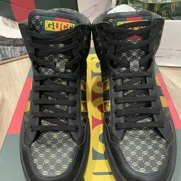 NIB Authentic Gucci x Dapper Dan Mens Black High Top Sneaker - Picture 3 of 6